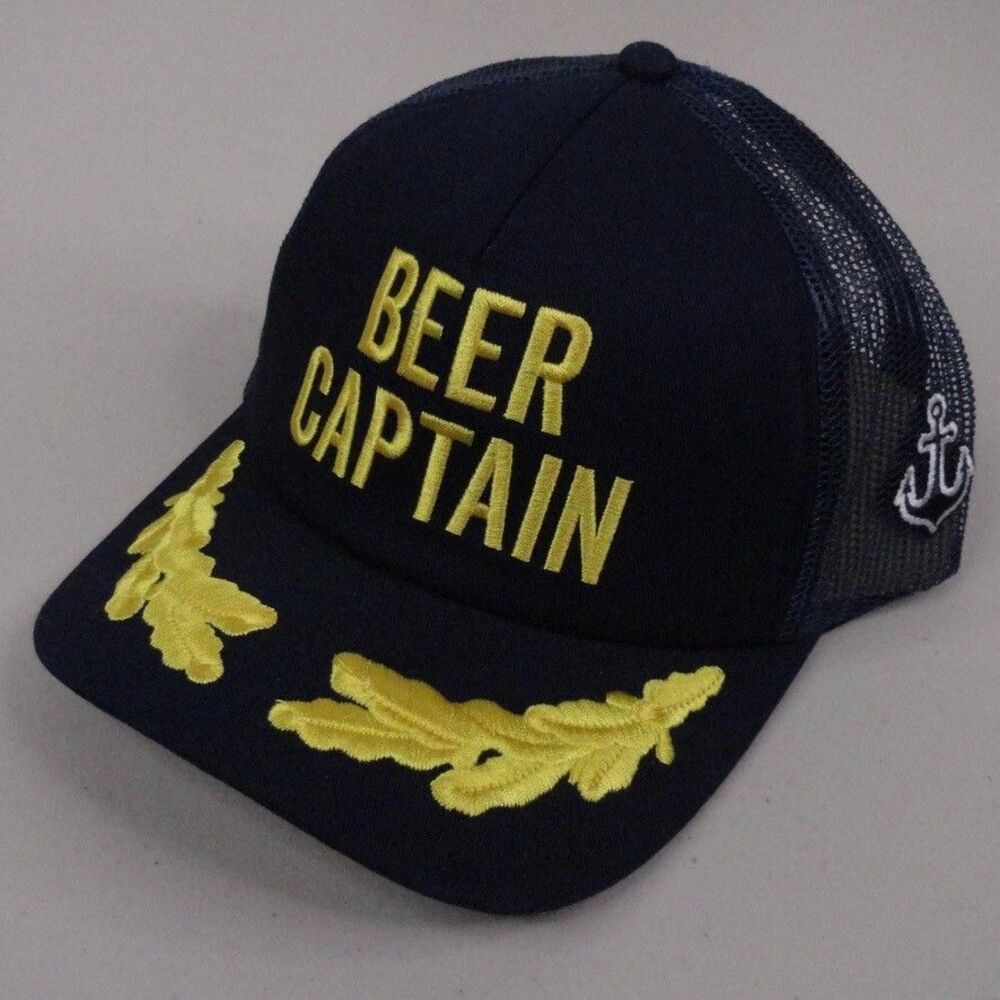 Beer Captain Hat Cap Snapback Trucker Navy Blue Scrambled Egg West Marine NWT